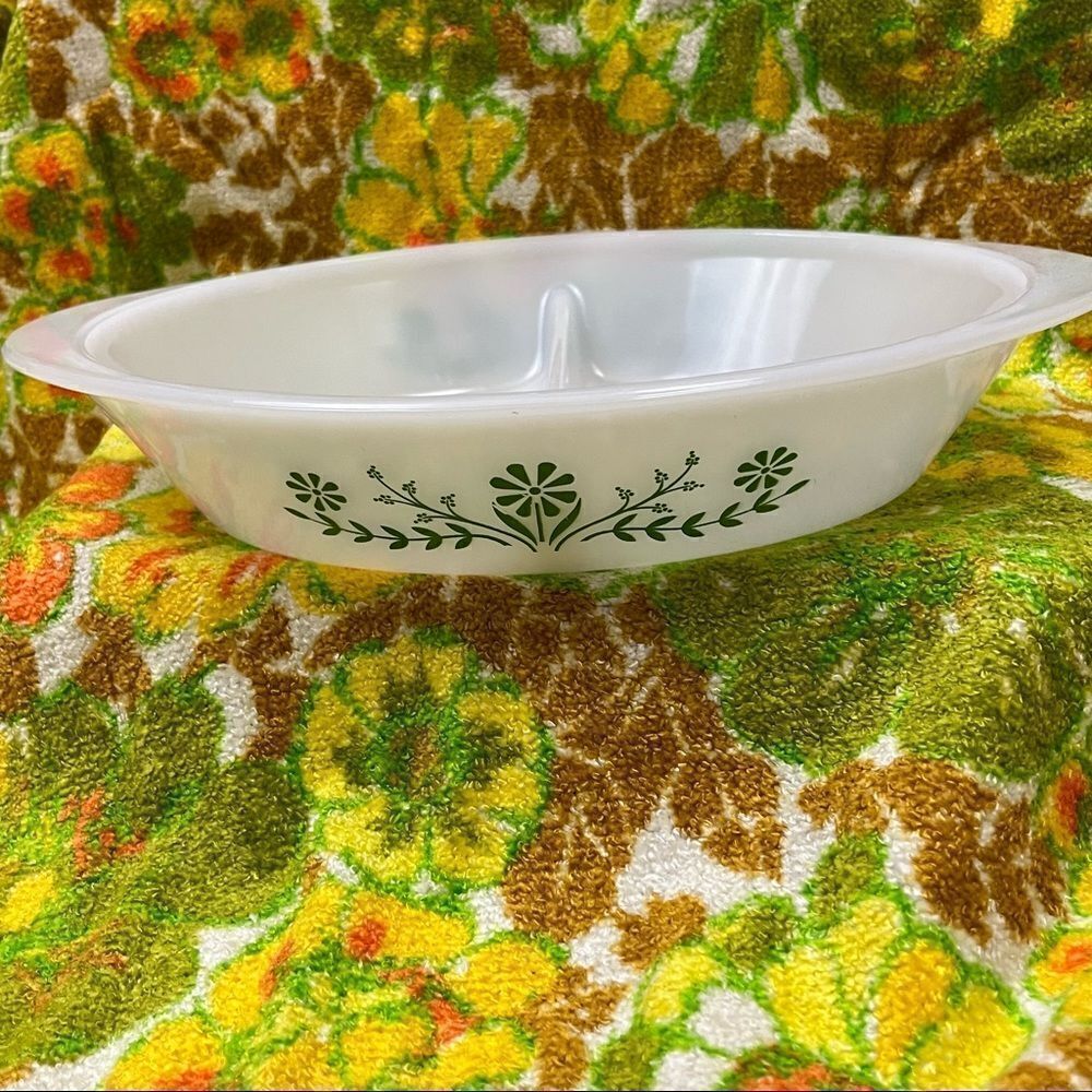 Vintage Glasbake Spring Blossom Divided Casserole Dish